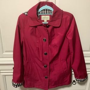 Appleseed’s MP Red lined button up hooded, plaid detail, rain jacket, very cute!